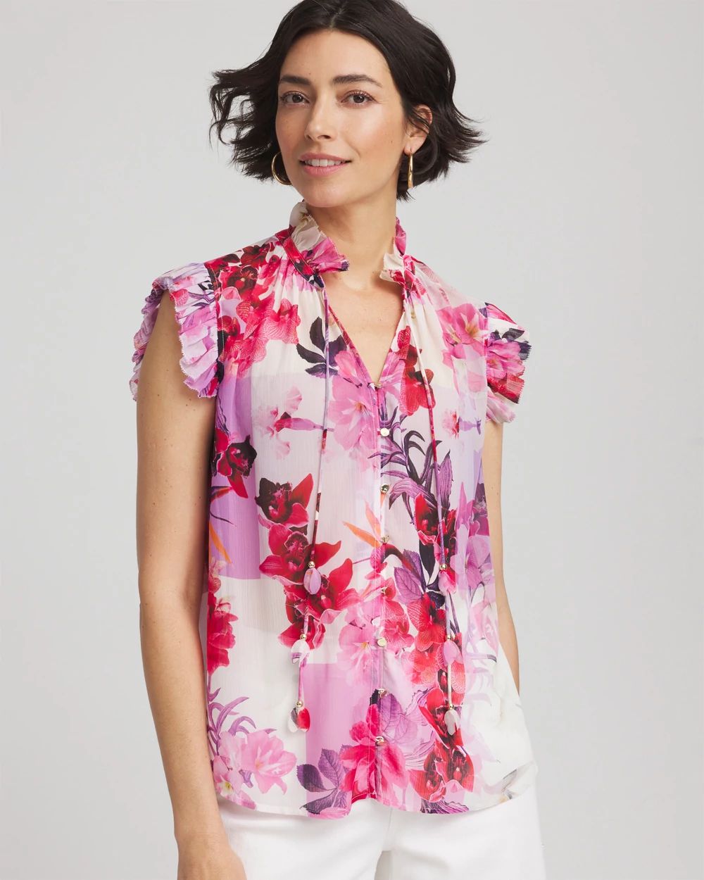 Floral Ruffle Collar Blouse Chico's